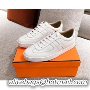 Discount Fashion Hermes Boomerang Sneakers in Grained Calfskin White 625054