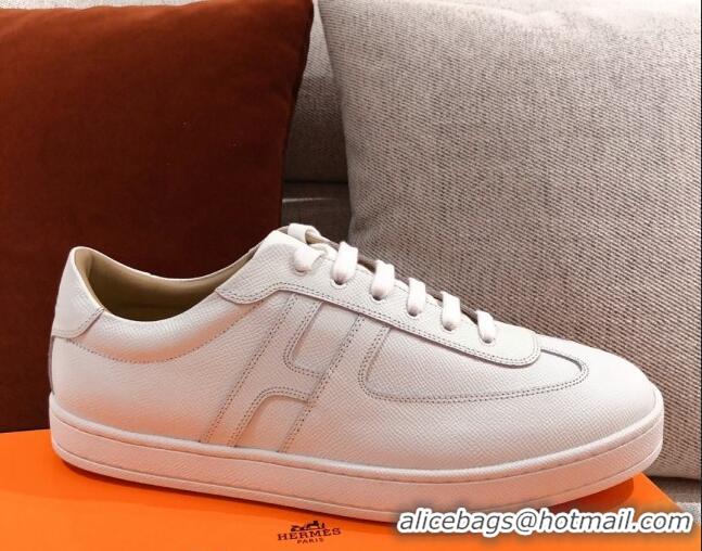 Discount Fashion Hermes Boomerang Sneakers in Grained Calfskin White 625054