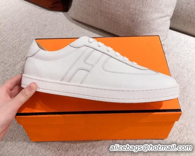 Discount Fashion Hermes Boomerang Sneakers in Grained Calfskin White 625054