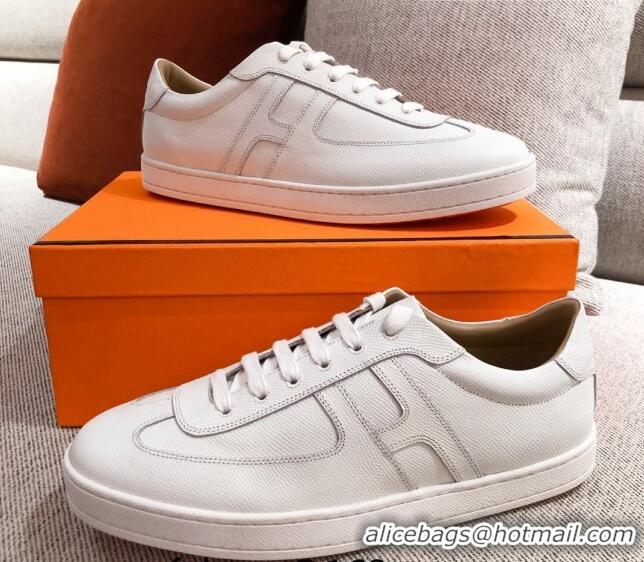 Discount Fashion Hermes Boomerang Sneakers in Grained Calfskin White 625054