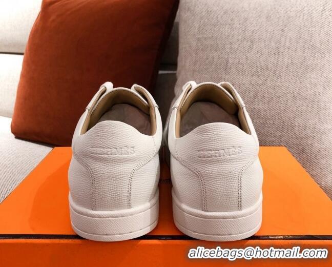 Discount Fashion Hermes Boomerang Sneakers in Grained Calfskin White 625054