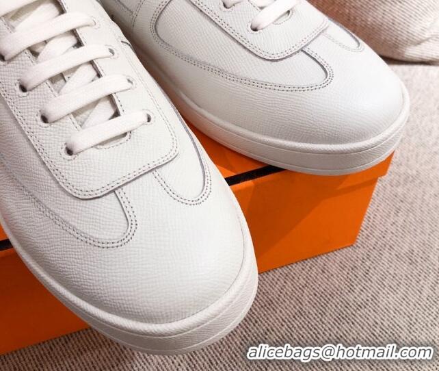 Discount Fashion Hermes Boomerang Sneakers in Grained Calfskin White 625054