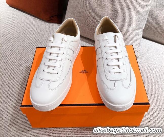 Discount Fashion Hermes Boomerang Sneakers in Grained Calfskin White 625054