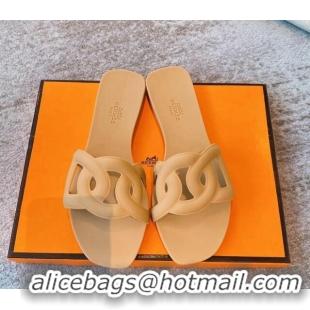 Good Quality Hermes PVC Flat Slide Sandals Apricot 704029