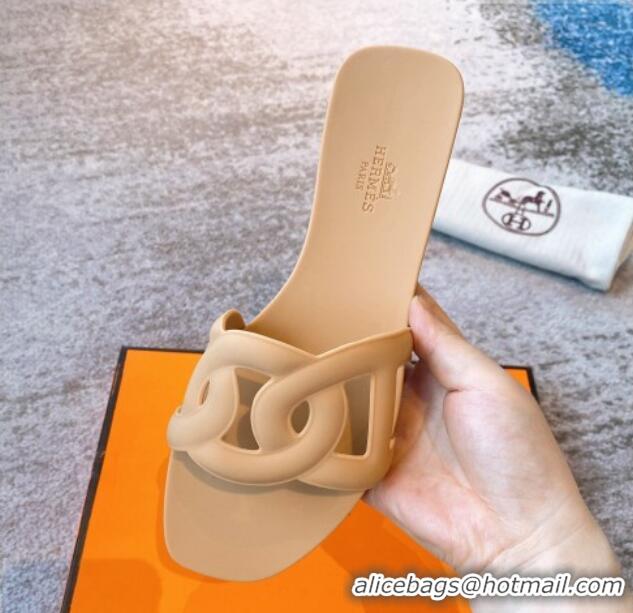 Good Quality Hermes PVC Flat Slide Sandals Apricot 704029