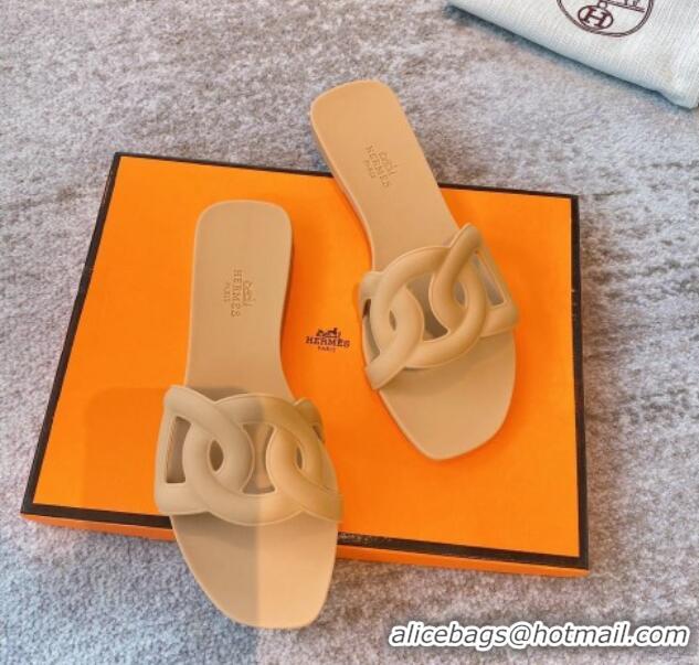 Good Quality Hermes PVC Flat Slide Sandals Apricot 704029