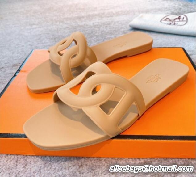 Good Quality Hermes PVC Flat Slide Sandals Apricot 704029