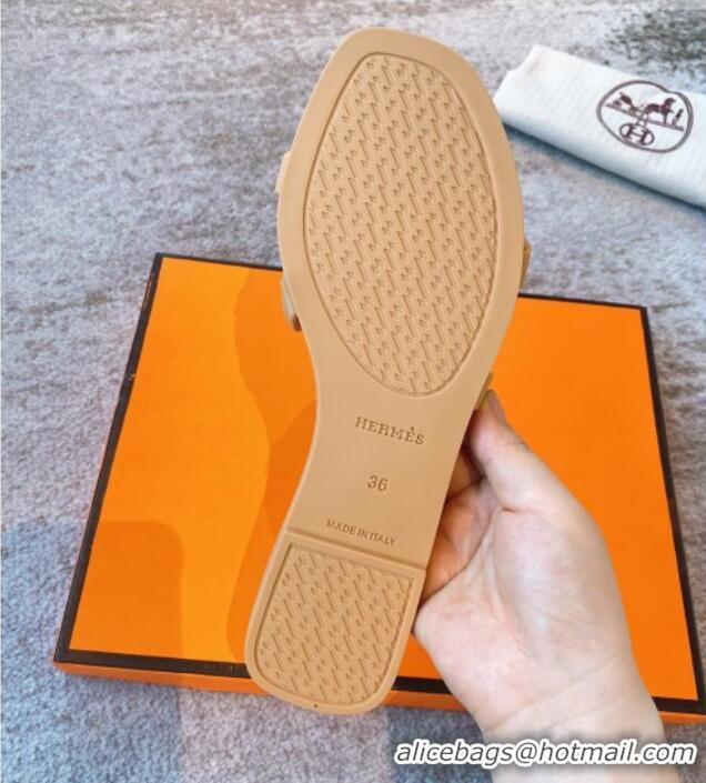 Good Quality Hermes PVC Flat Slide Sandals Apricot 704029