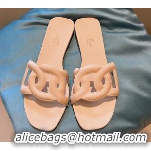 Classic Hermes PVC Flat Slide Sandals Nude 704030