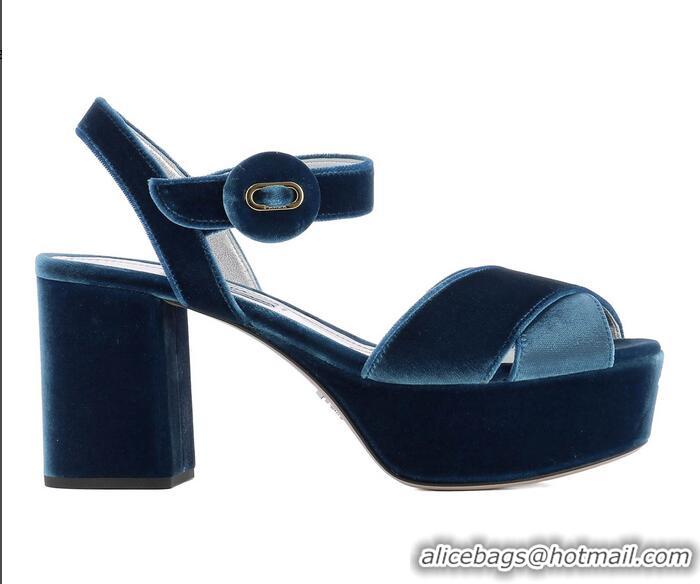 ​Good Product Prada Velvet Platform Sandals PR5891 Blue