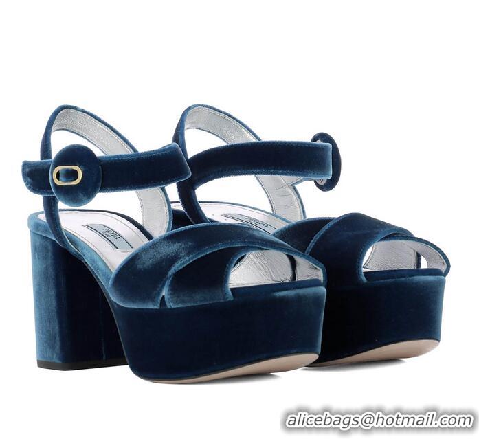 ​Good Product Prada Velvet Platform Sandals PR5891 Blue