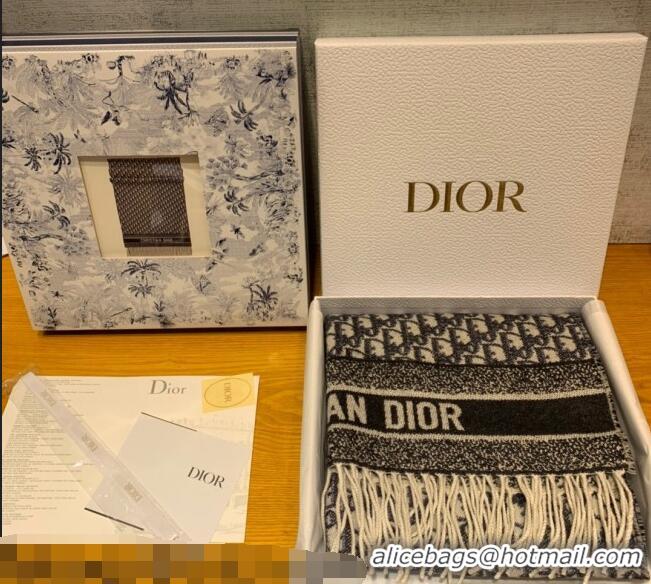 Luxurious Dior Oblique Cashmere Scarf 45x200cm 110301 Black/Grey