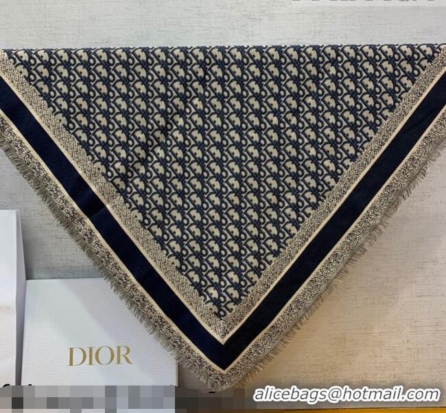 Pretty Style Dior Oblique Wool Silk Scarf 140x140cm 110302 Blue