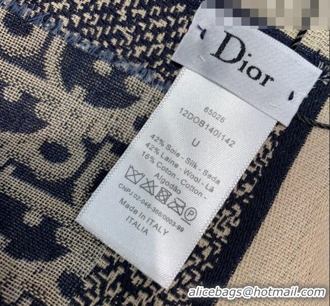 Pretty Style Dior Oblique Wool Silk Scarf 140x140cm 110302 Blue