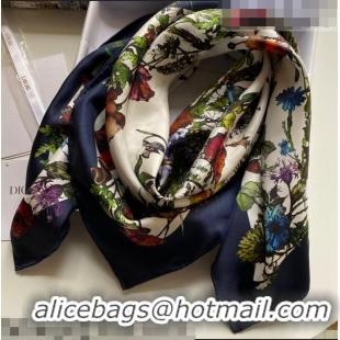 Trendy Design Dior Flora Silk Square Scarf 110311 Navy Blue