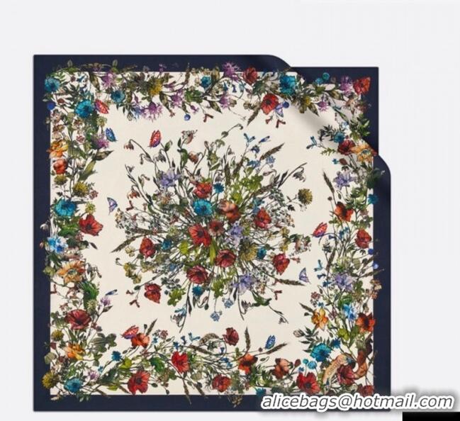 Trendy Design Dior Flora Silk Square Scarf 110311 Navy Blue