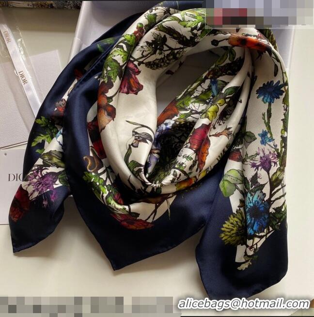 Trendy Design Dior Flora Silk Square Scarf 110311 Navy Blue