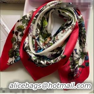 Low Cost Dior Flora Silk Square Scarf 110312 Red