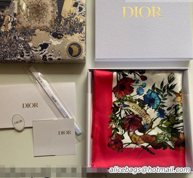 Low Cost Dior Flora Silk Square Scarf 110312 Red