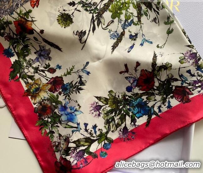 Low Cost Dior Flora Silk Square Scarf 110312 Red