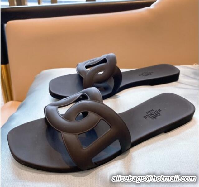 Durable Classic Hermes PVC Flat Slide Sandals 704030 Brown