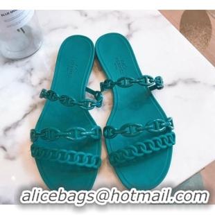 Low Cost Hermes PVC Flat Slide Sandals 704030 Green