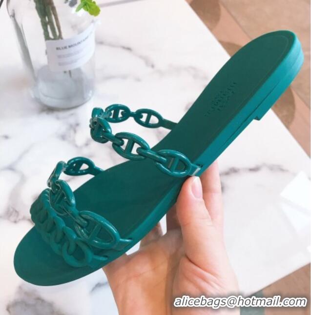 Low Cost Hermes PVC Flat Slide Sandals 704030 Green