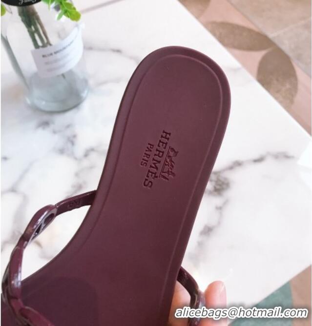 Perfect Hermes PVC Chain Flat Slide Sandals 704035 Burgundy