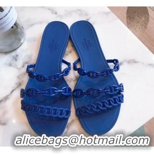 Most Popular Hermes PVC Chain Flat Slide Sandals 704035 Blue