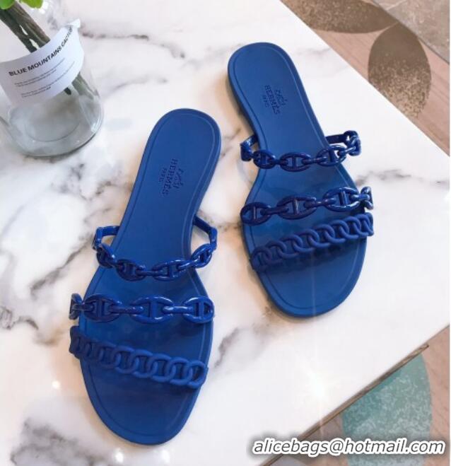 Most Popular Hermes PVC Chain Flat Slide Sandals 704035 Blue