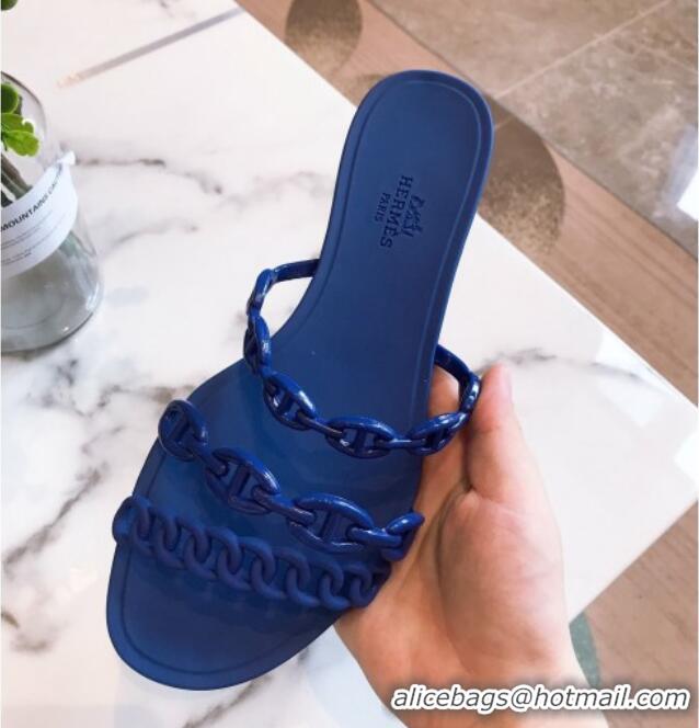 Most Popular Hermes PVC Chain Flat Slide Sandals 704035 Blue