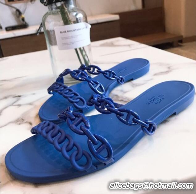 Most Popular Hermes PVC Chain Flat Slide Sandals 704035 Blue