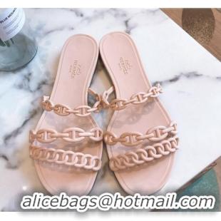 Good Product Hermes PVC Chain Flat Slide Sandals 704035 Nude