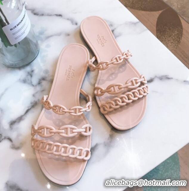 Good Product Hermes PVC Chain Flat Slide Sandals 704035 Nude