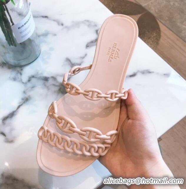 Good Product Hermes PVC Chain Flat Slide Sandals 704035 Nude