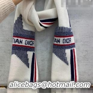 Promotional Dior Wool Cashmere Star Scarf 30x200cm D22319 White