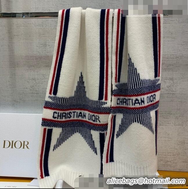 Promotional Dior Wool Cashmere Star Scarf 30x200cm D22319 White