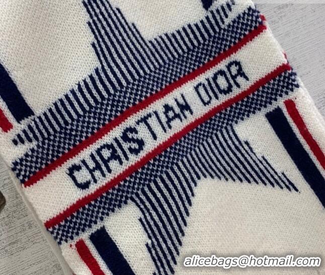 Promotional Dior Wool Cashmere Star Scarf 30x200cm D22319 White