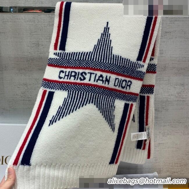 Promotional Dior Wool Cashmere Star Scarf 30x200cm D22319 White