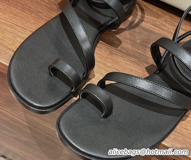 Shop Duplicate Hermes Leather Strap Sandals with H Black 711088