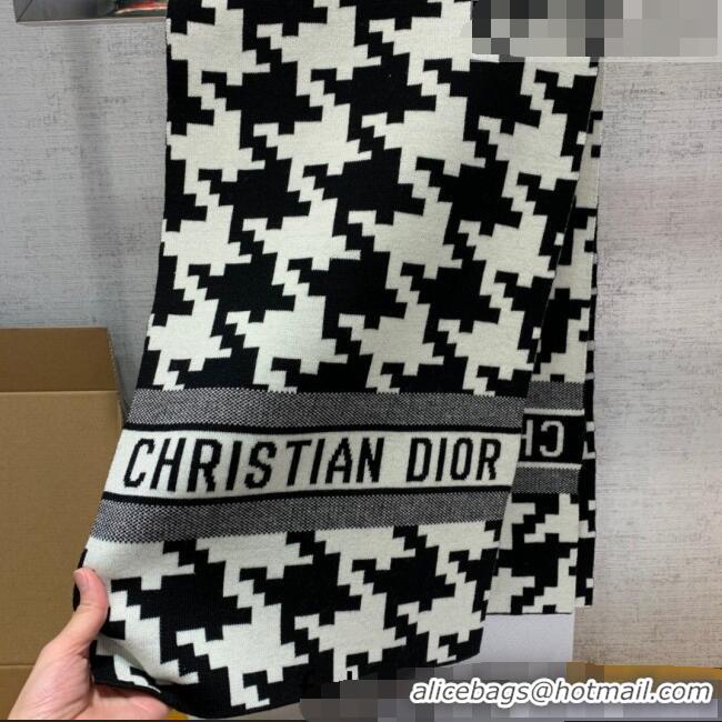 Inexpensive Dior Houndstooth Cashmere Scarf 30x180cm D22320 White/Black