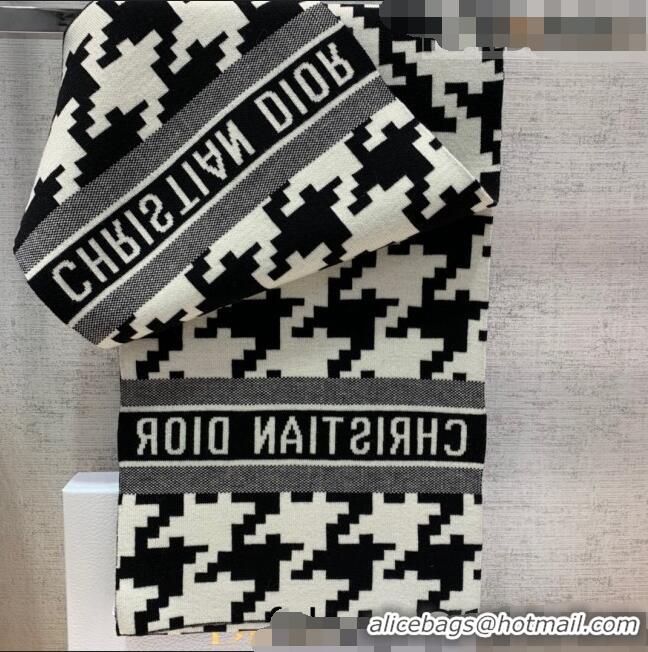 Inexpensive Dior Houndstooth Cashmere Scarf 30x180cm D22320 White/Black