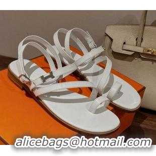 Stylish Hermes Leather Strap Sandals with H 711088 White