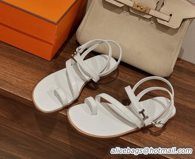 Stylish Hermes Leather Strap Sandals with H 711088 White