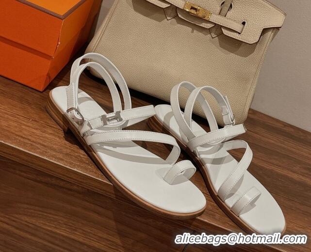 Stylish Hermes Leather Strap Sandals with H 711088 White