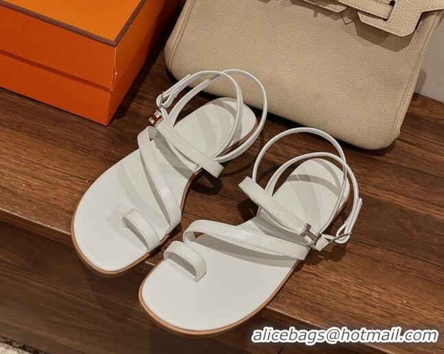 Stylish Hermes Leather Strap Sandals with H 711088 White