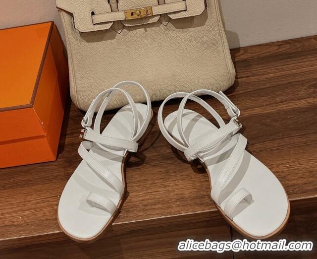 Stylish Hermes Leather Strap Sandals with H 711088 White