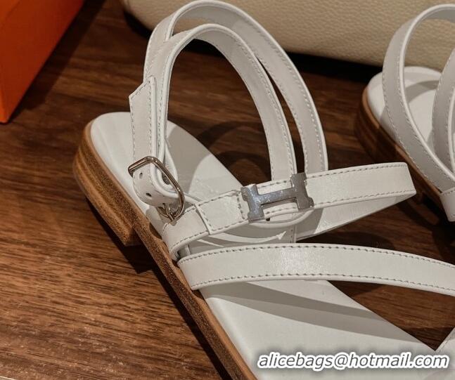 Stylish Hermes Leather Strap Sandals with H 711088 White