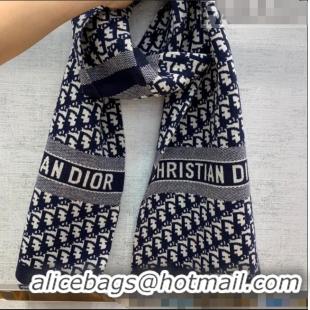 New Design Dior Wool Cashmere Scarf 35x200cm D22325 Navy Blue