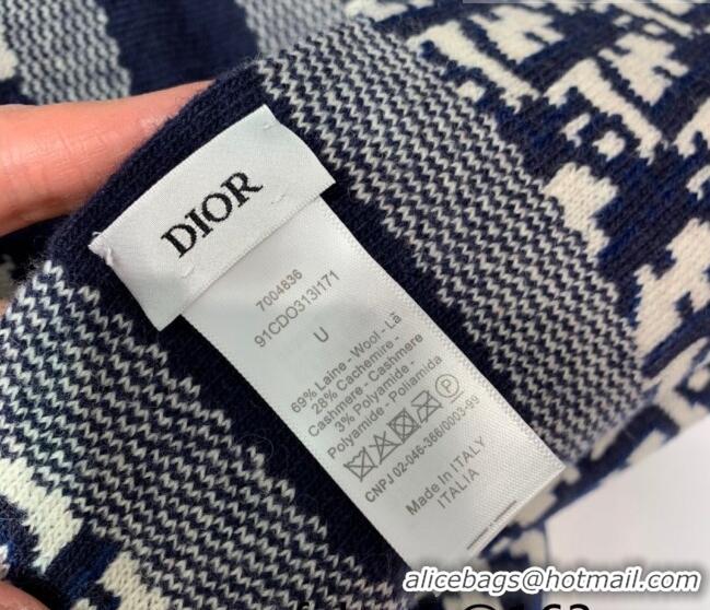 New Design Dior Wool Cashmere Scarf 35x200cm D22325 Navy Blue